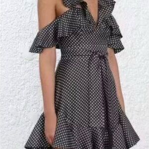 Zimmermann Black Polka Dot Cold-Shoulder Mini Dress